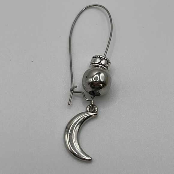 Silver-tone Drop Earrings with Beads and Silver-tone Large Moon Charms - Picture 10 of 12